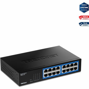 TRENDnet 16-Port Gigabit Desktop Switch, TEG-S17D, 16 x Gigabit RJ-45 Ports, 32Gbps Switching Capacity, Ethernet Splitter, NDAA & TAA Compliant, Internal Power Supply, Lifetime Protection, Black — TEG-S17D