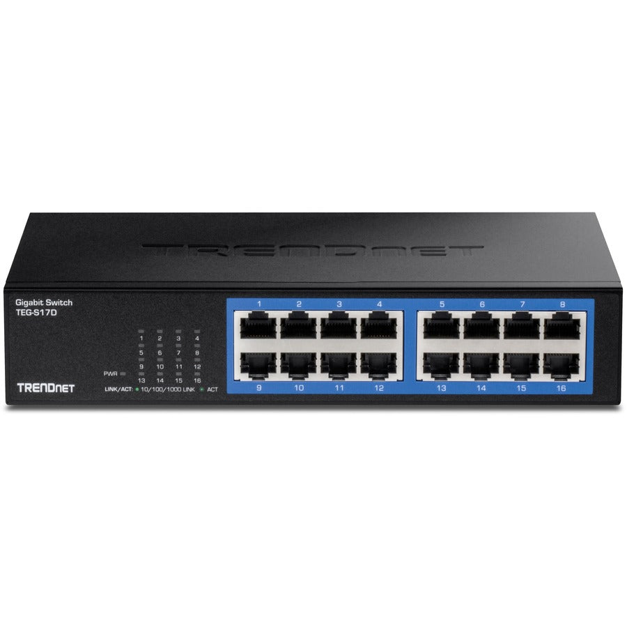 TRENDnet 16-Port Gigabit Desktop Switch, TEG-S17D, 16 x Gigabit RJ-45 Ports, 32Gbps Switching Capacity, Ethernet Splitter, NDAA & TAA Compliant, Internal Power Supply, Lifetime Protection, Black — TEG-S17D