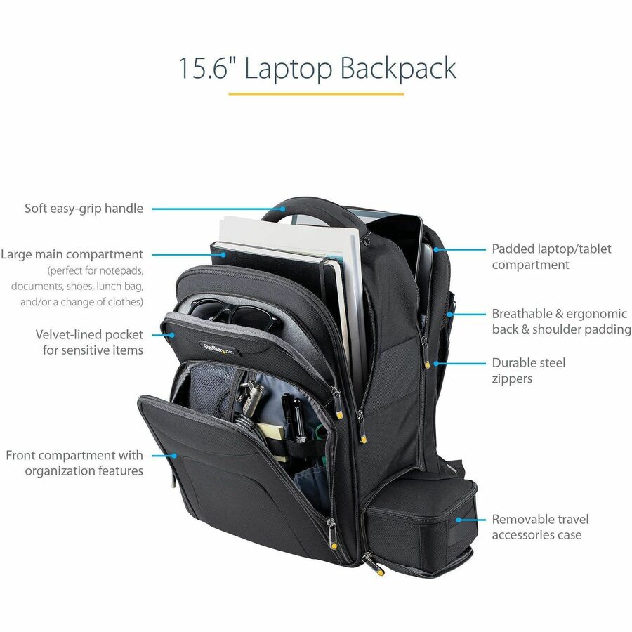 StarTech.com 15.6" Laptop Backpack w/ Removable Accessory Case, Professional IT Tech Backpack for Work/Travel/Commute, Nylon Computer Bag — NTBKBAG156