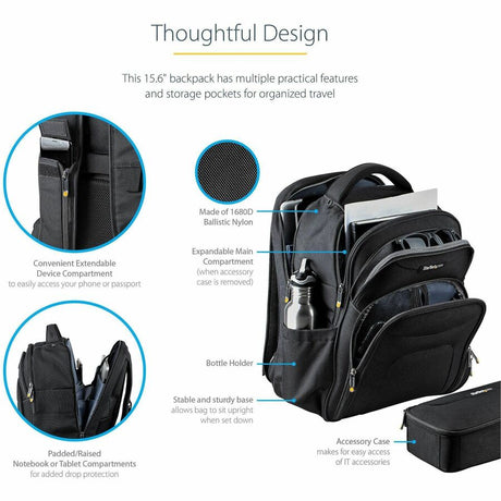 StarTech.com 15.6" Laptop Backpack w/ Removable Accessory Case, Professional IT Tech Backpack for Work/Travel/Commute, Nylon Computer Bag — NTBKBAG156