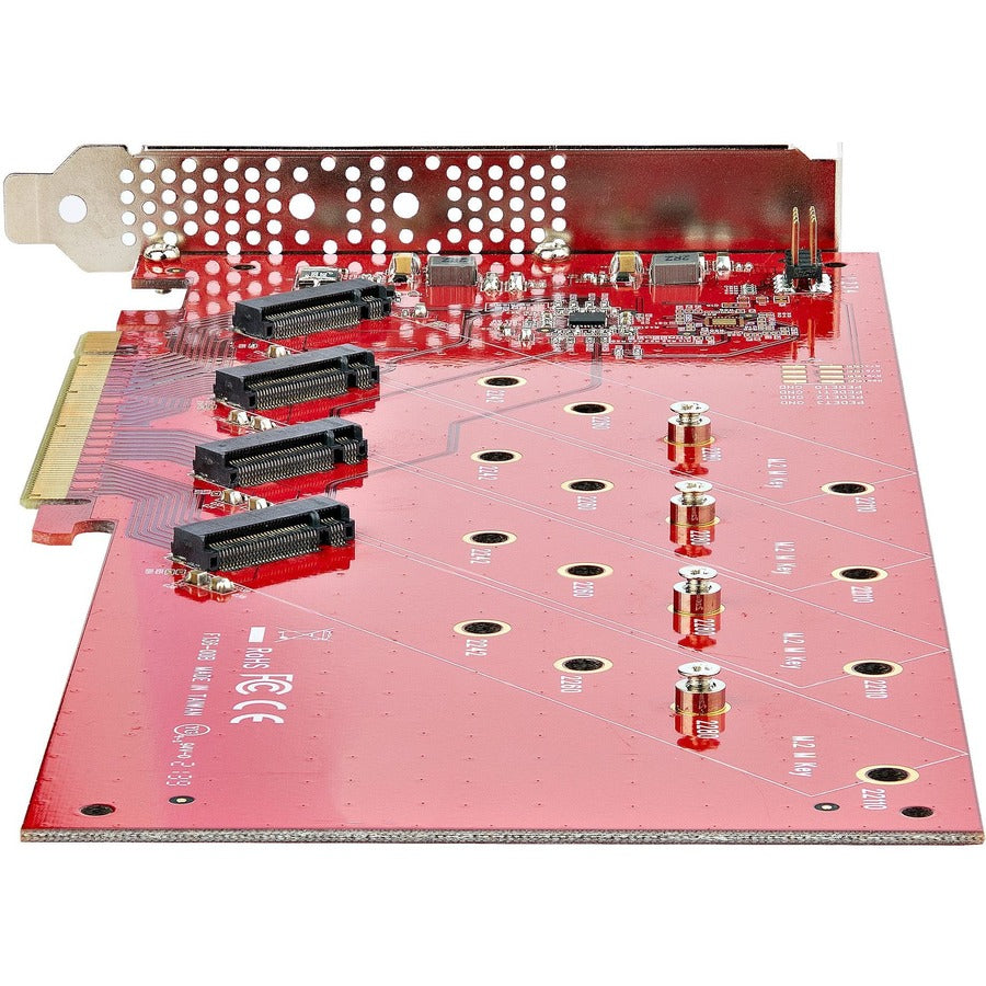 StarTech.com Quad M.2 PCIe Adapter Card, x16 Quad NVMe or AHCI M.2 SSD to PCI Express 4.0, Up to 7.8GBps/Drive, For 2242/2260/2280/22110mm PCIe M-Key M2 SSDs, Bifurcation Required - PC/Linux Compatible — QUAD-M2-PCIE-CARD-B