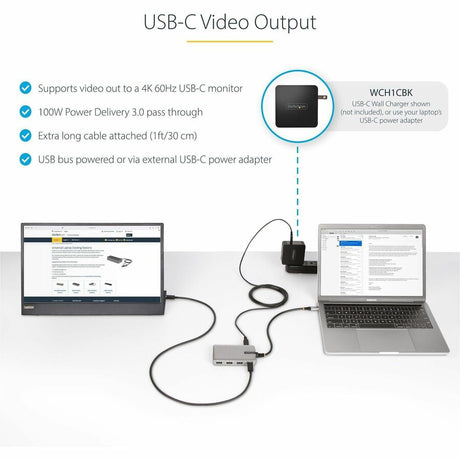 StarTech.com 4-Port USB-C Hub with USB-C DP Alt Mode Video Output, 3x USB-A, 1x USB-C, 100W Power Delivery Pass-Through, USB 3.2 10Gbps — HB31C3A1CDPPD3
