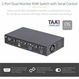 StarTech.com 2-Port Dual-Monitor DisplayPort KVM Switch, RS232 Serial Control, 4K 60Hz, 2x USB 5Gbps Hub Ports, TAA Compliant — P2DD46A22-KVM-SWITCH