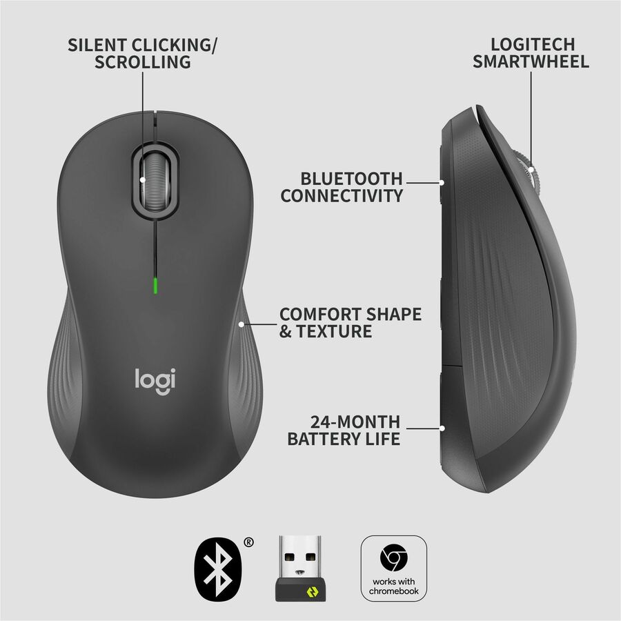 Logitech Signature M550 L Full Size Wireless Mouse - For Large Sized Hands, 2-Year Battery, Silent Clicks, Bluetooth, Graphite — 910-006591