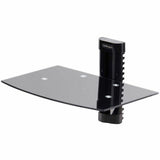 StarTech.com Floating Wall-Mounted AV Shelf, Adjustable Height Shelf For Under TV A/V Equipment, Black Tempered Glass Shelf — 1B-WALL-MOUNT-SHELF