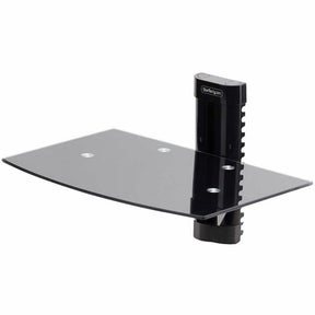StarTech.com Floating Wall-Mounted AV Shelf, Adjustable Height Shelf For Under TV A/V Equipment, Black Tempered Glass Shelf — 1B-WALL-MOUNT-SHELF