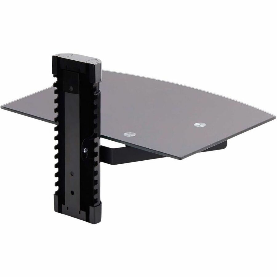 StarTech.com Floating Wall-Mounted AV Shelf, Adjustable Height Shelf For Under TV A/V Equipment, Black Tempered Glass Shelf — 1B-WALL-MOUNT-SHELF