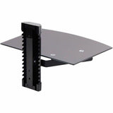 StarTech.com Floating Wall-Mounted AV Shelf, Adjustable Height Shelf For Under TV A/V Equipment, Black Tempered Glass Shelf — 1B-WALL-MOUNT-SHELF