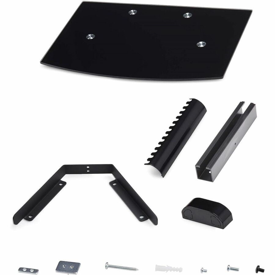 StarTech.com Floating Wall-Mounted AV Shelf, Adjustable Height Shelf For Under TV A/V Equipment, Black Tempered Glass Shelf — 1B-WALL-MOUNT-SHELF