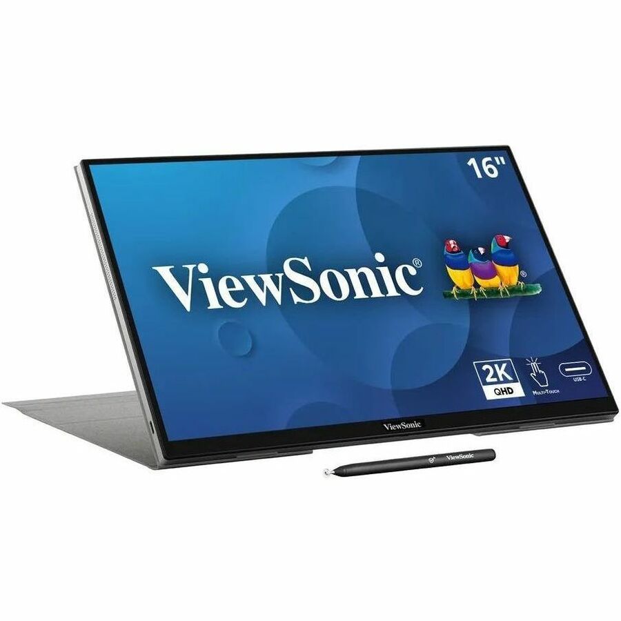 ViewSonic TD1656-2K 16 Inch WQXGA 1600p IPS Touchscreen Portable Monitor with 2 Way Powered 65W USB C, and Built-in Stand with Smart Cover — TD1656-2K