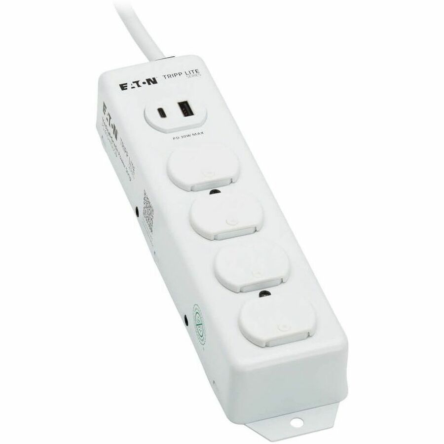 Eaton Tripp Lite Series Safe-IT UL 1363 Medical-Grade Power Strip, 4 Hospital-Grade Outlets, USB Charging, Safety Covers, Antimicrobial, 15 ft. Cord — PS-415-HGUSB