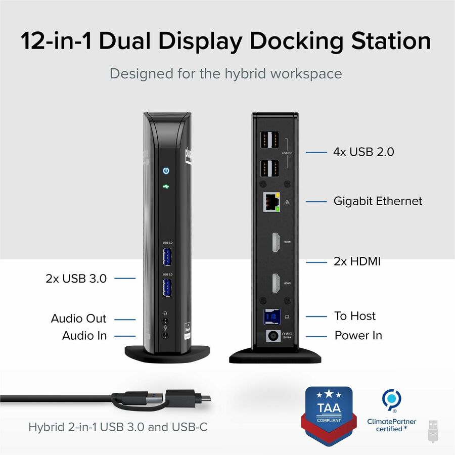Plugable USB 3.0 Universal Laptop Docking Station Dual Monitor for Windows and Mac — UD-3900