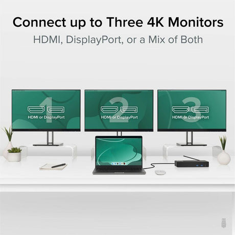 Plugable 12-in-1 USB C Triple Monitor Docking Station, Triple 4K Displays with 3X HDMI or 3X DisplayPort — UD-6950PDZ