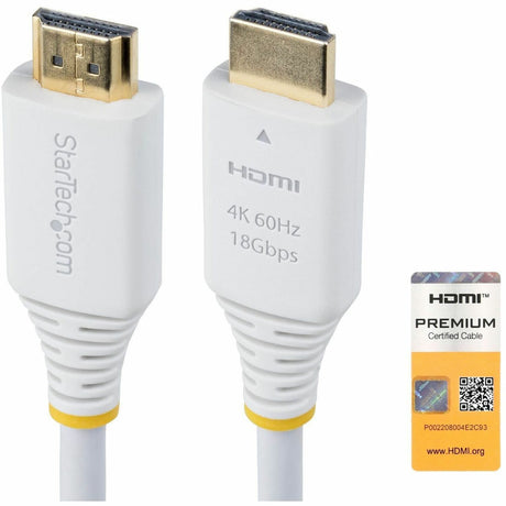 StarTech.com 6ft (1.8m) Premium Certified High Speed HDMI Cable, 4K 60Hz/1440p 144Hz, 18Gbps, UHD HDMI 2.0 Cord, TPE Jacket, White — HDMI2-CABLE-4K60-6FW