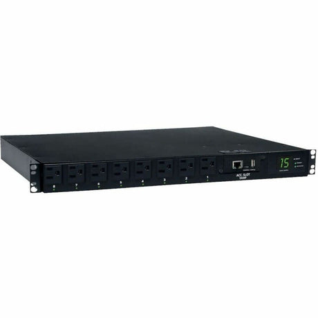 Eaton Tripp Lite Series 1.4kW Single-Phase Switched Automatic Transfer Switch PDU, 2 120V 5-15P 15A Inputs, 8 5-15R Outputs, 1U, TAA — PDUMH15ATNET