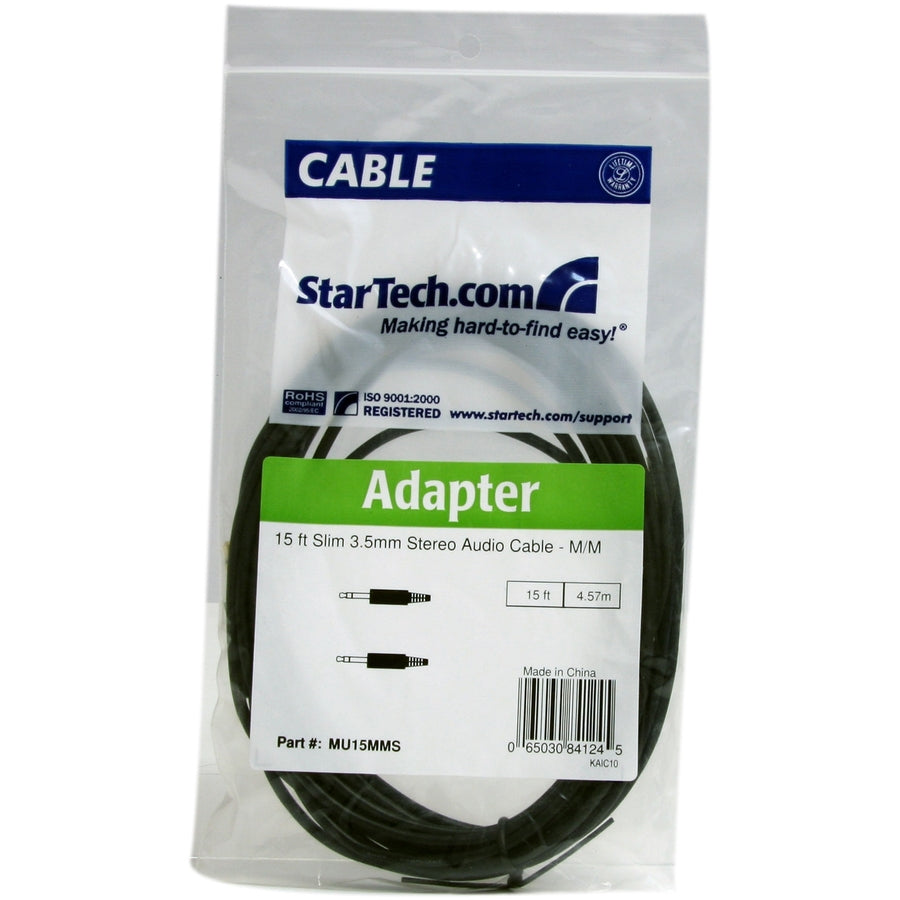 StarTech.com 15 ft Slim 3.5mm Stereo Audio Cable - M/M — MU15MMS