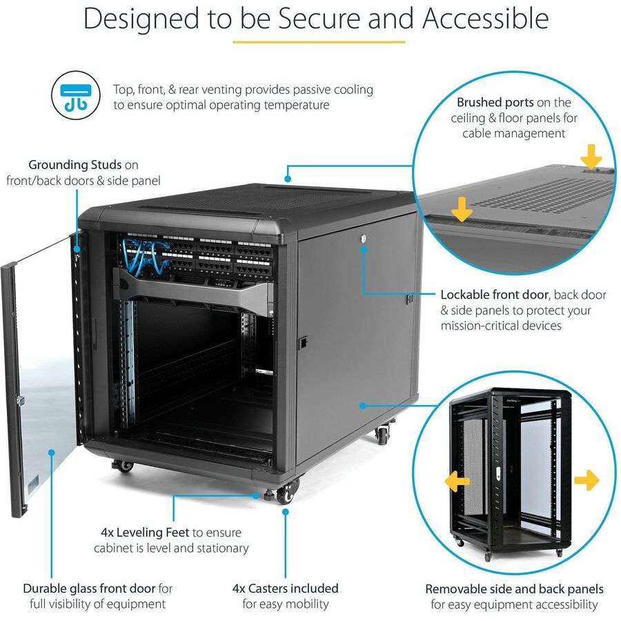 StarTech.com 12U 36in Knock-Down Server Rack Cabinet with Casters — RK1236BKF