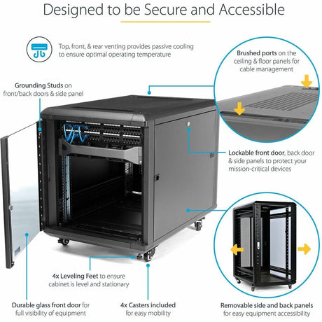 StarTech.com 12U 36in Knock-Down Server Rack Cabinet with Casters — RK1236BKF