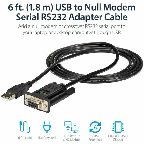 StarTech.com 6ft (1.8m) 1-Port USB to Serial RS232 Adapter, FTDI DB9 Serial DCE Adapter Cable, Null Modem, USB 2.0 - TAA — ICUSB232FTN