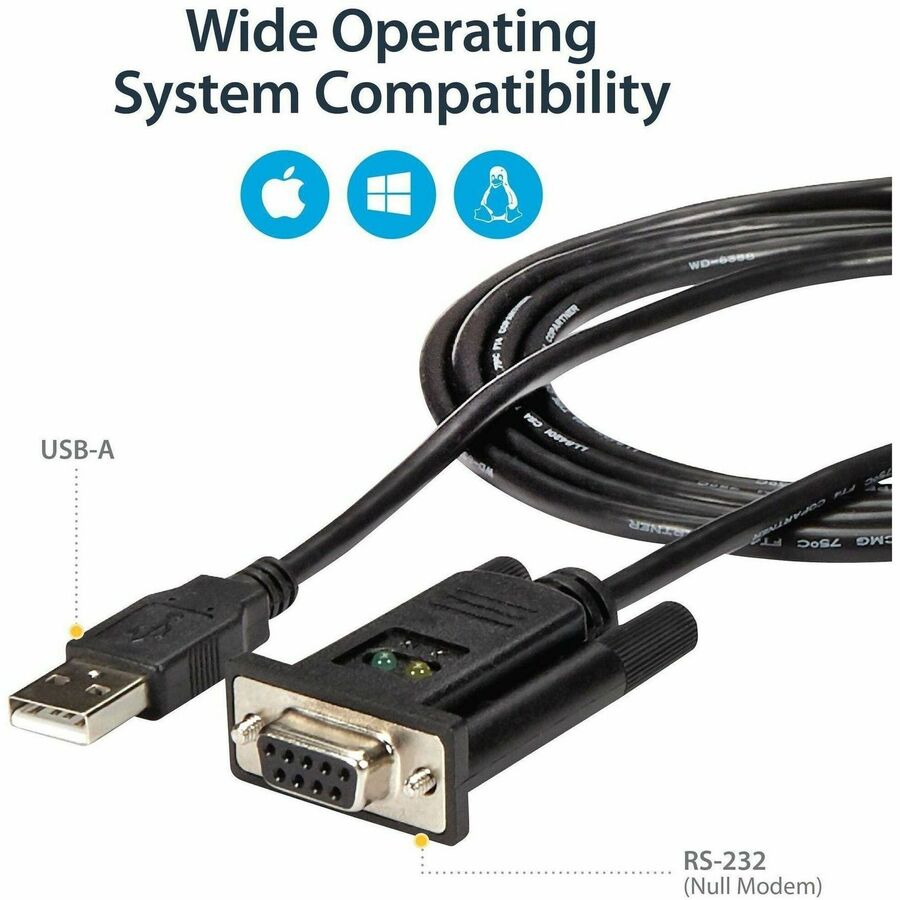 StarTech.com 6ft (1.8m) 1-Port USB to Serial RS232 Adapter, FTDI DB9 Serial DCE Adapter Cable, Null Modem, USB 2.0 - TAA — ICUSB232FTN