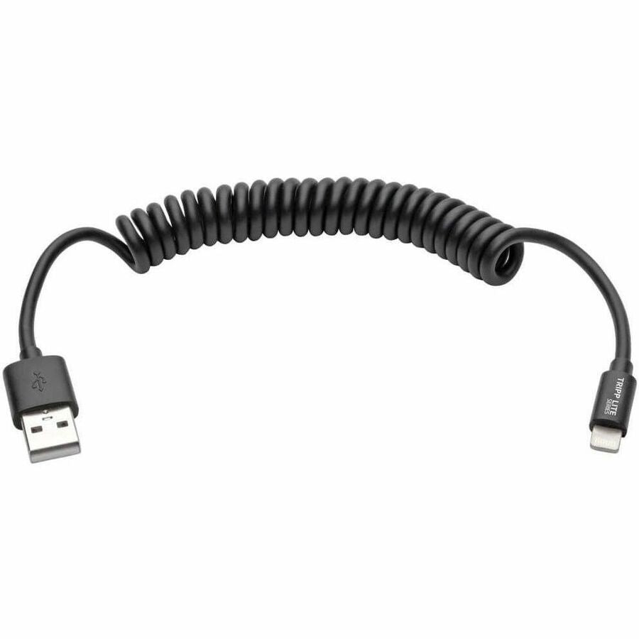Eaton Tripp Lite Series USB-A to Lightning Sync/Charge Coiled Cable (M/M) - MFi Certified, Black, 4 ft. (1.2 m) — M100-004COIL-BK