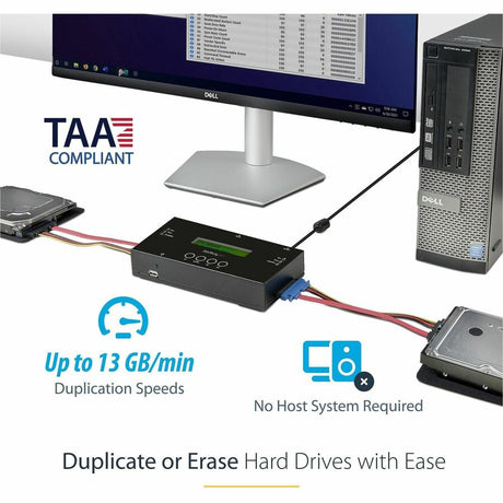 StarTech.com 1:1 Standalone Hard Drive Duplicator and Eraser, SAS/SATA HDD/SSD Cloner/Copier and Disk Eraser/Sanitizer/Wiper, Toolless — SATSASDUPE11