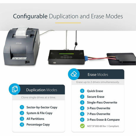 StarTech.com 1:1 Standalone Hard Drive Duplicator and Eraser, SAS/SATA HDD/SSD Cloner/Copier and Disk Eraser/Sanitizer/Wiper, Toolless — SATSASDUPE11