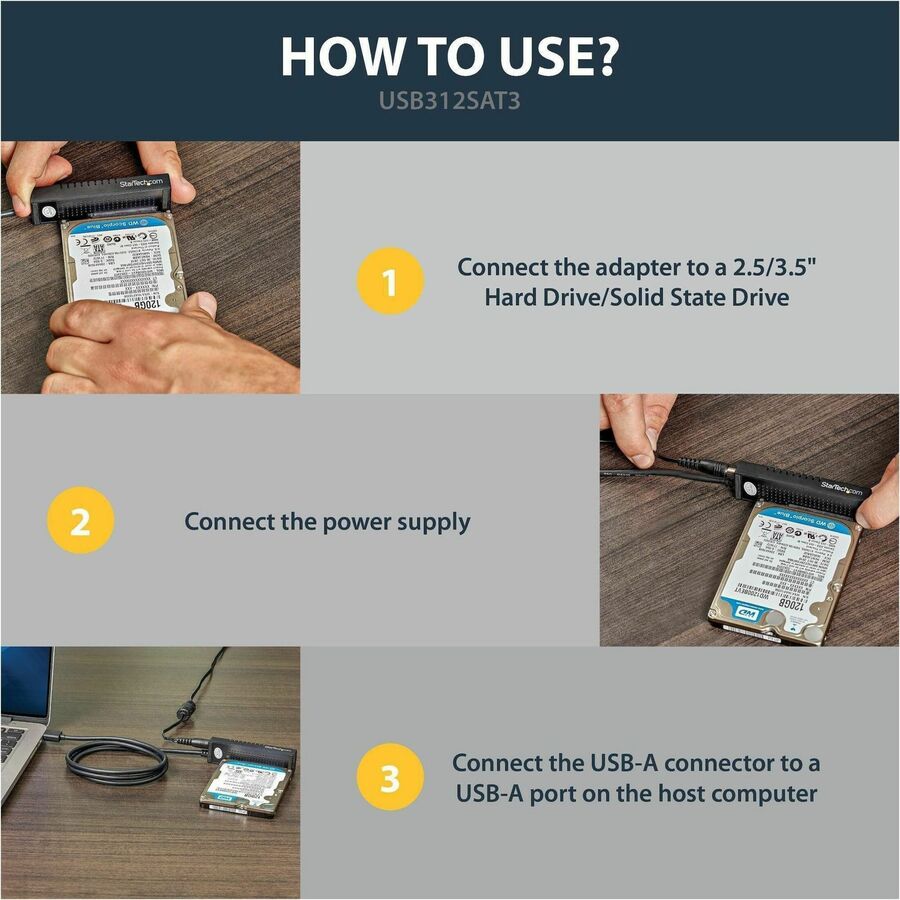 StarTech.com SATA to USB Cable - USB 3.1 10Gbps - 2.5 / 3.5 SATA SSD HDD - SATA to USB Adapter Cable - USB 3.1 to SATA Cable — USB312SAT3