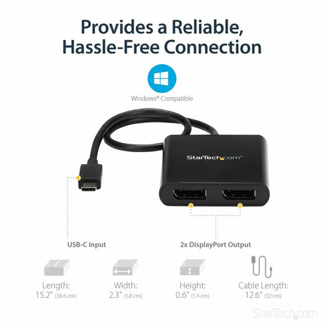 StarTech.com USB-C to Dual DisplayPort 1.2 Adapter, USB Type-C Multi-Monitor MST Hub, Dual 4K 30Hz DP Display Extender/Splitter, Windows — MSTCDP122DP