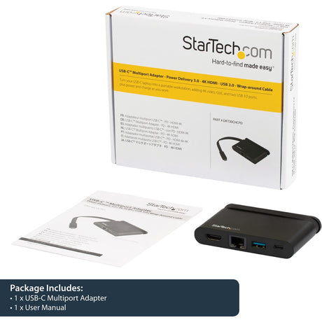 StarTech.com USB C Multiport Adapter - USB-C Travel Dock to 4K HDMI, 100W PD 3.0 Pass-Through, USB-A USB-C, GbE - Portable USB Type-C Dock — DKT30CHCPD