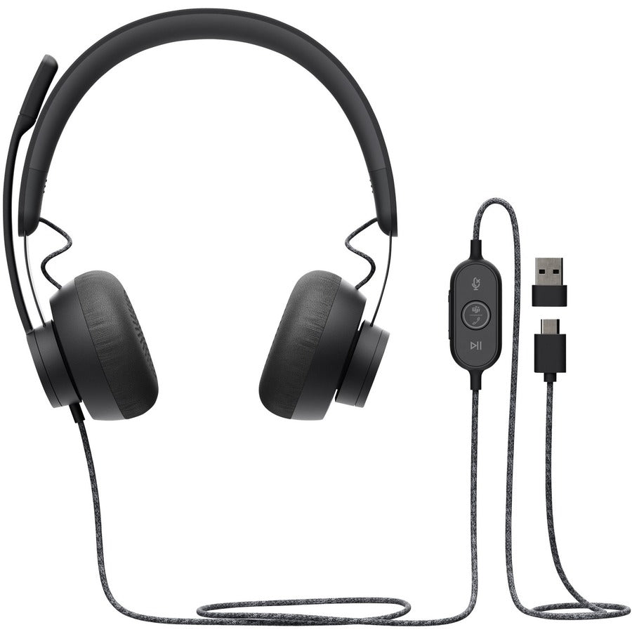 Logitech Zone Wired Noise Cancelling Headset, Certified for Microsoft Teams with advanced noise-canceling mic, USB-C with USB-A adapter, graphite. — 981-000871