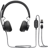 Logitech Zone Wired Noise Cancelling Headset, Certified for Microsoft Teams with advanced noise-canceling mic, USB-C with USB-A adapter, graphite. — 981-000871