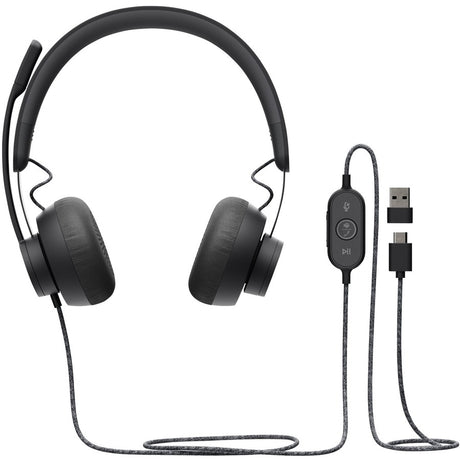 Logitech Zone Wired Noise Cancelling Headset, Certified for Microsoft Teams with advanced noise-canceling mic, USB-C with USB-A adapter, graphite. — 981-000871