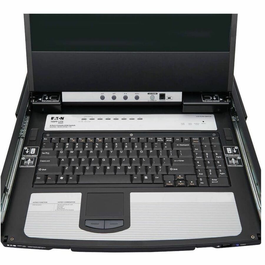 Eaton Tripp Lite Series 8-Port NetDirector DisplayPort KVM Switch Console with 17 in. LCD, Dual Rail, 1U Rack-Mount, TAA — B030-DP08-17D