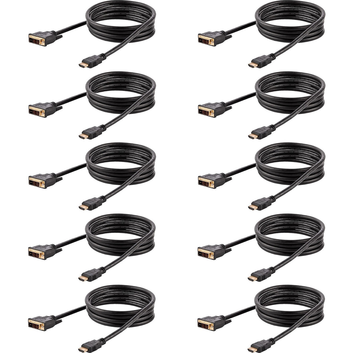 StarTech.com 6ft (1.8m) HDMI to DVI Cable, DVI-D to HDMI Display Cable (1920x1200p), 10 Pack, Black, HDMI to DVI-D Adapter Cord M/M — HDMIDVIMM610PK