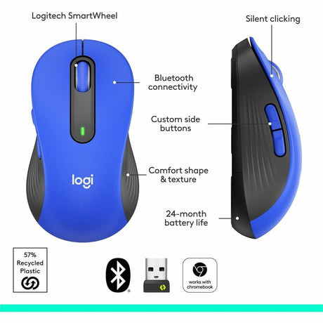 Logitech Signature M650 L Full Size Wireless Mouse - For Large Sized Hands, 2-Year Battery, Silent Clicks, Blue — 910-006232
