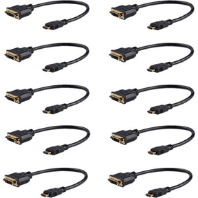 StarTech.com 8in (20cm) HDMI to DVI Adapter, DVI-D to HDMI (1920x1200p), 10 Pack, HDMI Male to DVI-D Female Cable, HDMI to DVI Cord, Black — HDDVIMF8IN10PK