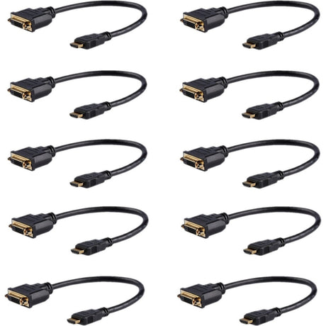 StarTech.com 8in (20cm) HDMI to DVI Adapter, DVI-D to HDMI (1920x1200p), 10 Pack, HDMI Male to DVI-D Female Cable, HDMI to DVI Cord, Black — HDDVIMF8IN10PK