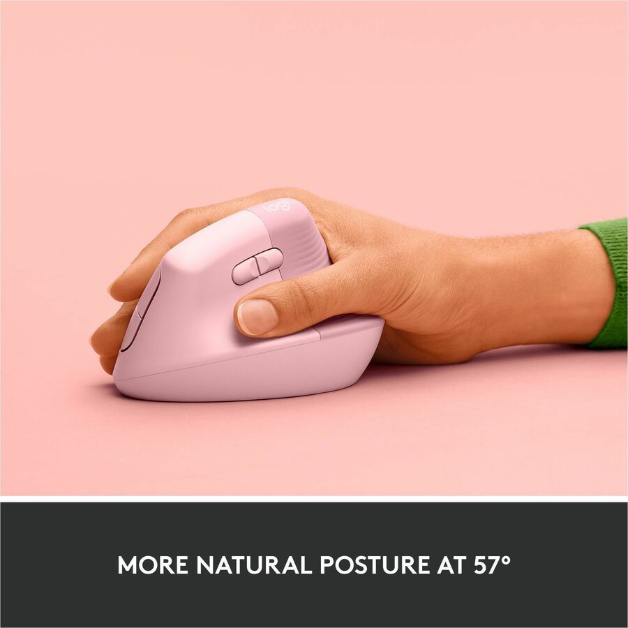 Logitech Lift Vertical Ergonomic Mouse, Wireless, Bluetooth or Logi Bolt USB receiver, Quiet clicks, 4 buttons, Rose — 910-006472