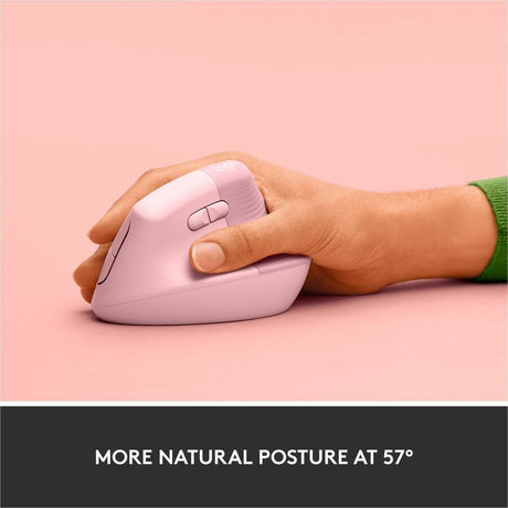 Logitech Lift Vertical Ergonomic Mouse, Wireless, Bluetooth or Logi Bolt USB receiver, Quiet clicks, 4 buttons, Rose — 910-006472