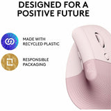 Logitech Lift Vertical Ergonomic Mouse, Wireless, Bluetooth or Logi Bolt USB receiver, Quiet clicks, 4 buttons, Rose — 910-006472