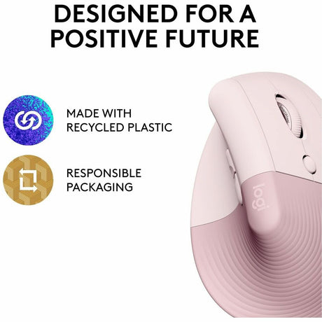 Logitech Lift Vertical Ergonomic Mouse, Wireless, Bluetooth or Logi Bolt USB receiver, Quiet clicks, 4 buttons, Rose — 910-006472