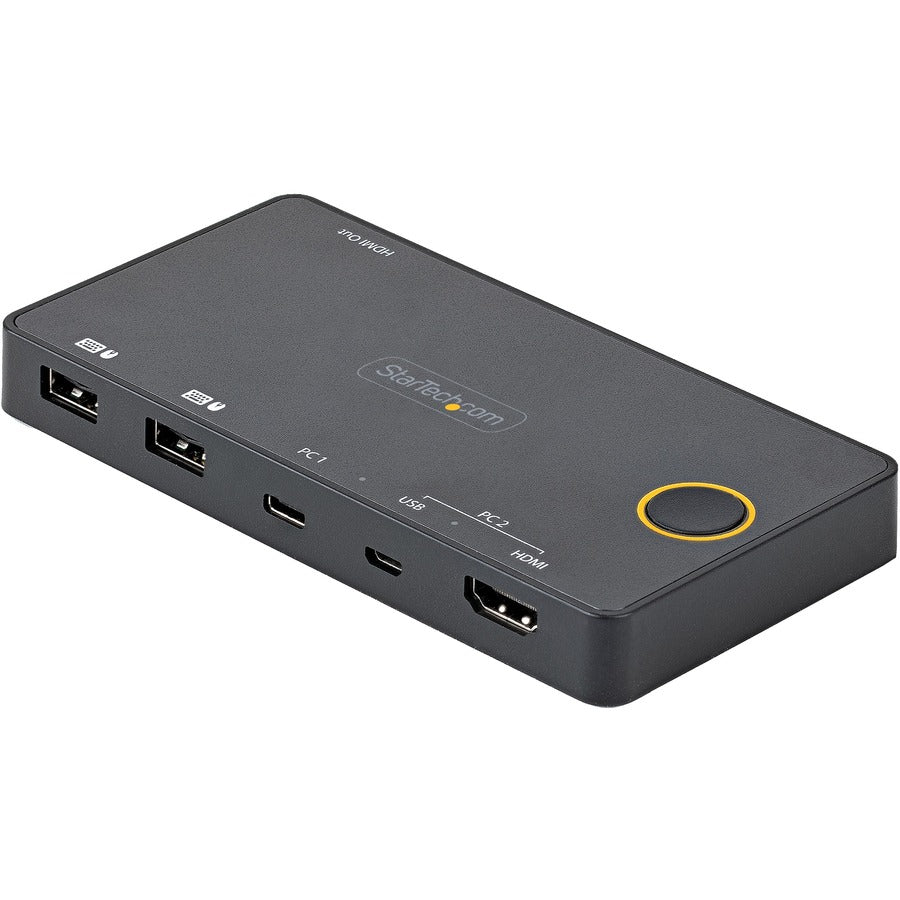 StarTech.com 2 Port Hybrid USB-A + HDMI & USB-C KVM Switch, Single 4K 60Hz HDMI 2.0 Monitor, Compact Desktop and/or Laptop HDMI KVM Switch — SV221HUC4K