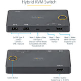 StarTech.com 2 Port Hybrid USB-A + HDMI & USB-C KVM Switch, Single 4K 60Hz HDMI 2.0 Monitor, Compact Desktop and/or Laptop HDMI KVM Switch — SV221HUC4K