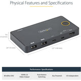 StarTech.com 2 Port Hybrid USB-A + HDMI & USB-C KVM Switch, Single 4K 60Hz HDMI 2.0 Monitor, Compact Desktop and/or Laptop HDMI KVM Switch — SV221HUC4K