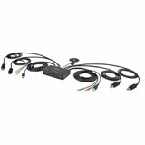 StarTech.com 2-Port Dual-Monitor DisplayPort Cable KVM Switch, 4K 60Hz, Compact KVM with 5ft/1.5m Integrated Host Cables, Bus Powered — C2-DD46-UA2-CBL-KVM