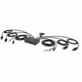 StarTech.com 2-Port Dual-Monitor DisplayPort Cable KVM Switch, 4K 60Hz, Compact KVM with 5ft/1.5m Integrated Host Cables, Bus Powered — C2-DD46-UA2-CBL-KVM