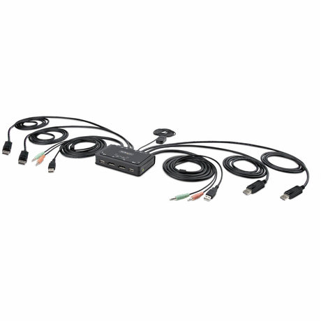StarTech.com 2-Port Dual-Monitor DisplayPort Cable KVM Switch, 4K 60Hz, Compact KVM with 5ft/1.5m Integrated Host Cables, Bus Powered — C2-DD46-UA2-CBL-KVM