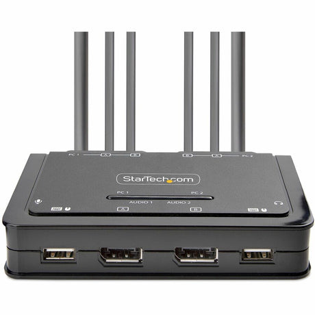StarTech.com 2-Port Dual-Monitor DisplayPort Cable KVM Switch, 4K 60Hz, Compact KVM with 5ft/1.5m Integrated Host Cables, Bus Powered — C2-DD46-UA2-CBL-KVM