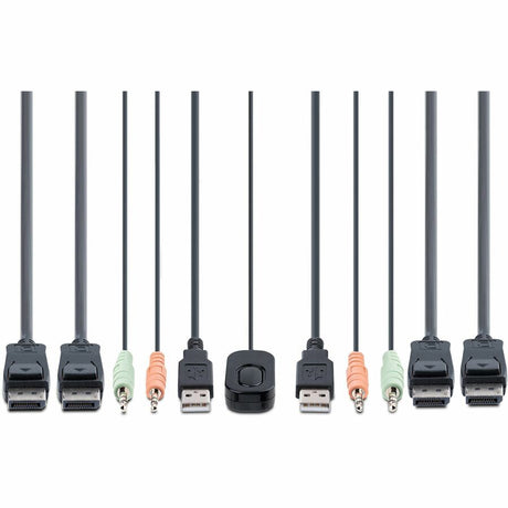 StarTech.com 2-Port Dual-Monitor DisplayPort Cable KVM Switch, 4K 60Hz, Compact KVM with 5ft/1.5m Integrated Host Cables, Bus Powered — C2-DD46-UA2-CBL-KVM